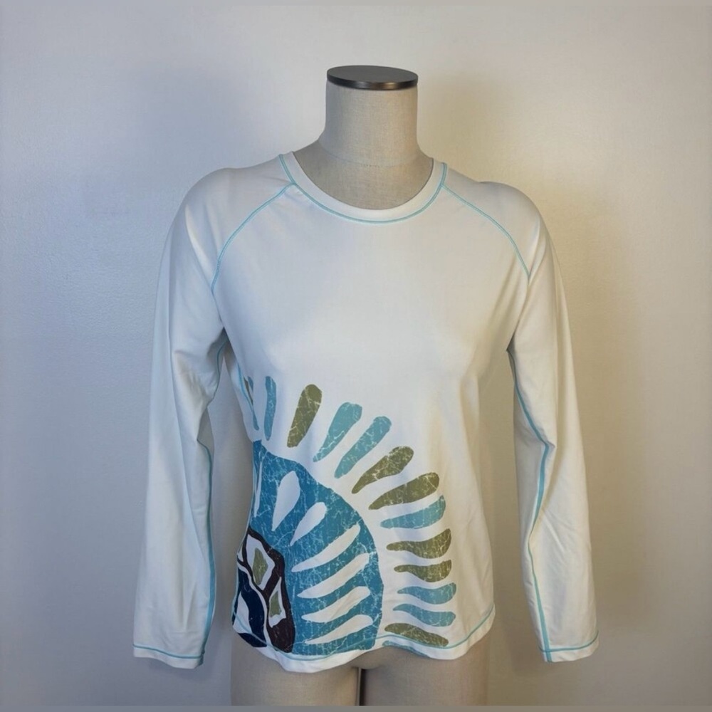 Athleta White Swim Rash Guard Long Sleeve - Sunburst Print
